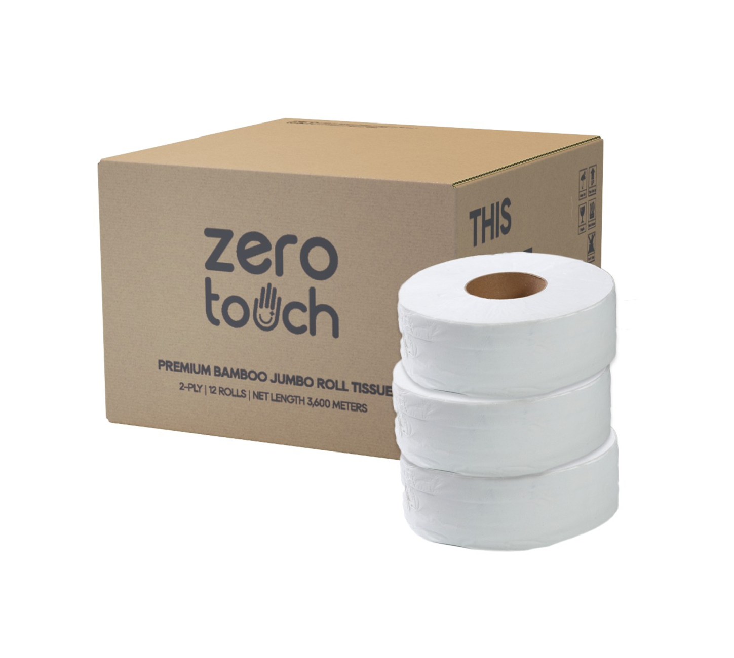 ZERO-TOUCH ทิชชู่เยื่อกระดาษบริสุทธิ์ 100%แบบม้วนใหญ่ ความหนา 1 ชั้น ยาว 500 เมตร